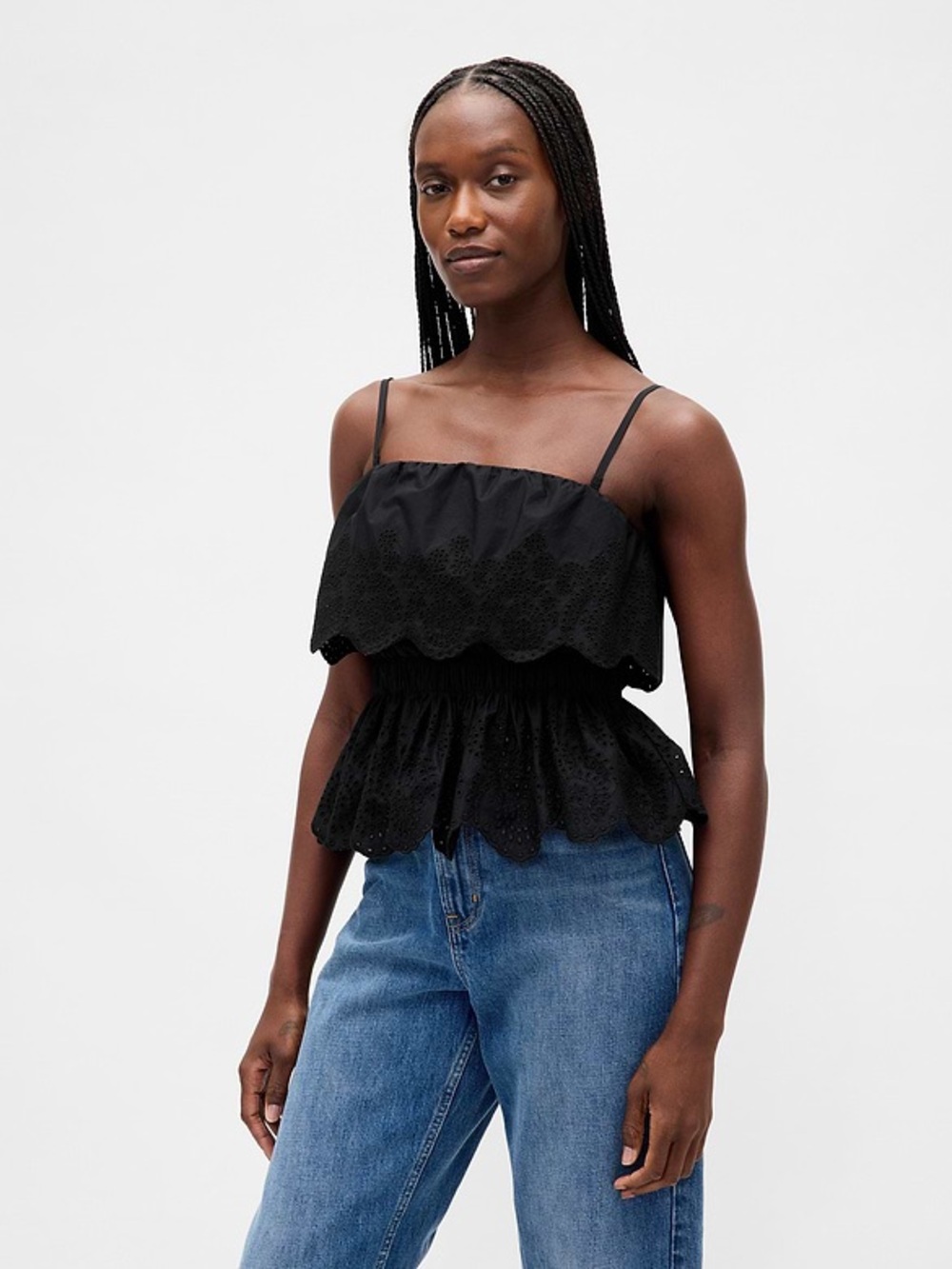 NWT Poplin Eyelet Ruffle Top